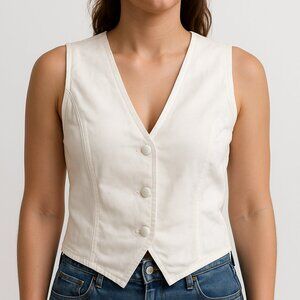 Musera White Button Front Vest Medium NWT Minimalist Tailored Waistcoat